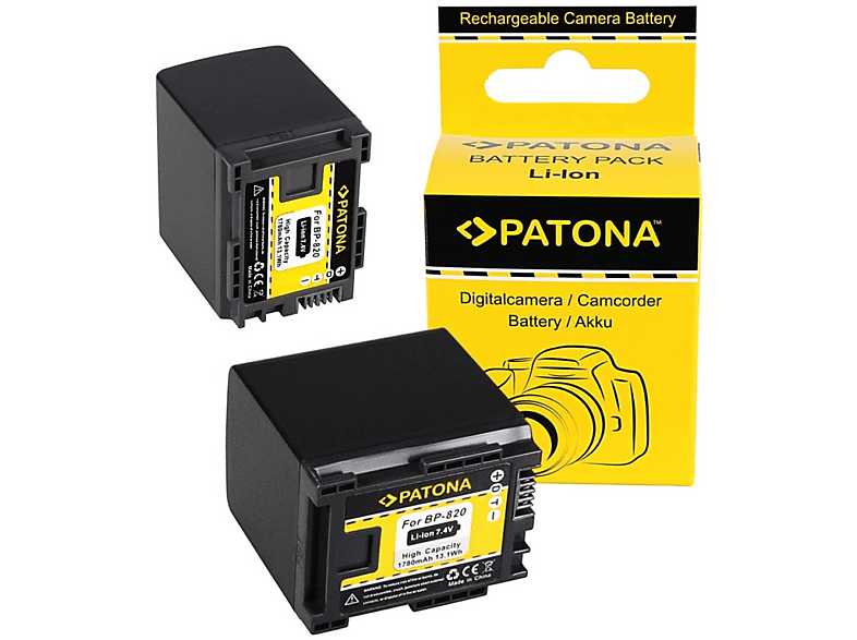 PATONA 2x Akku kompatibel für Canon BP-820 Li-Ion Ersatzakku, 7.4 Volt, 1780mAh 2 Stück