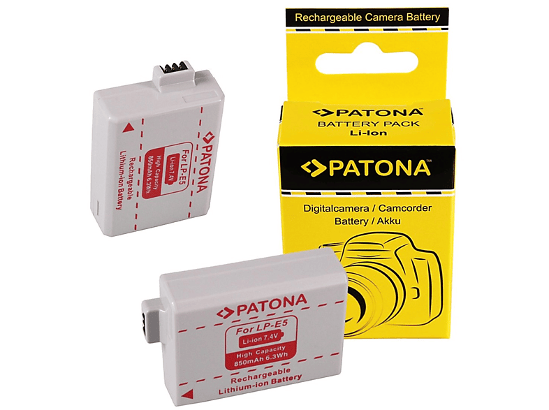 Akku PATONA Volt, Ersatzakku, Stück für Li-Ion 7.4 850mAh Canon 2 LP-E5 kompatibel 2x