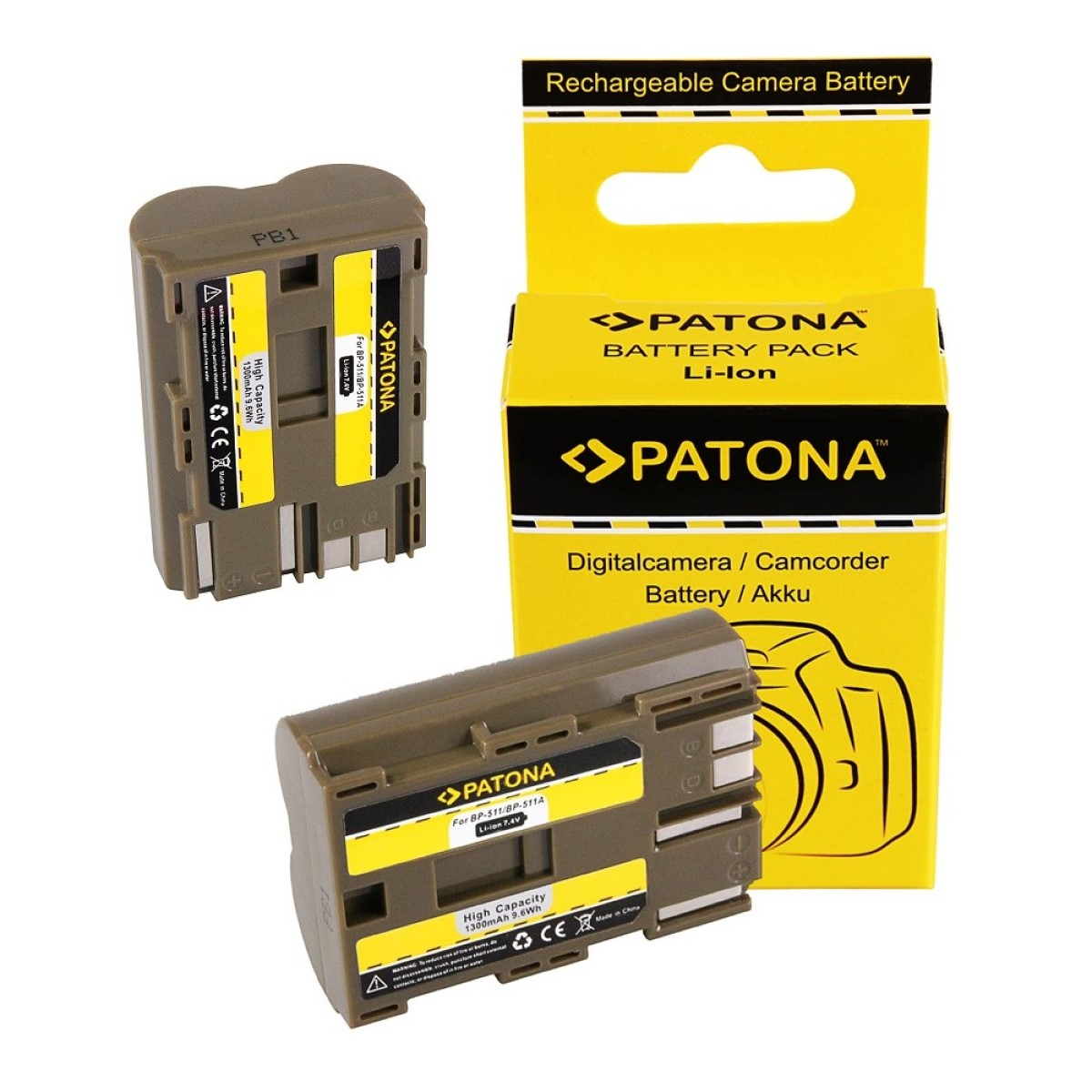 PATONA 2x Akku kompatibel für Volt, Stück 1300 7.4 Canon Ersatzakku, Li-Ion BP-511 2 mAh