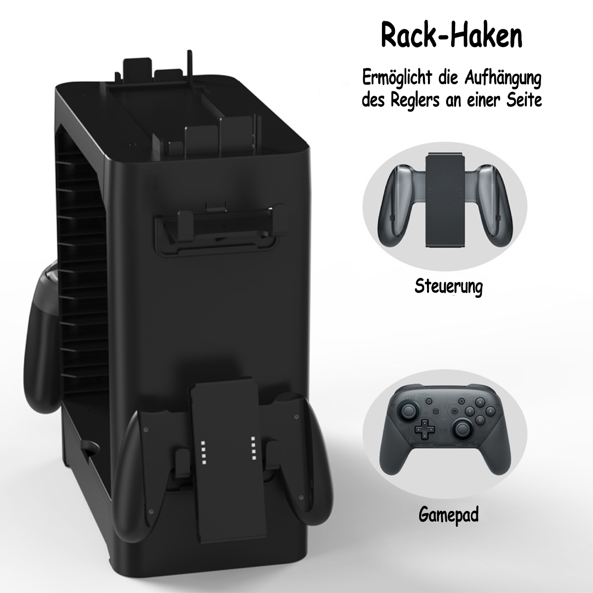 Konsolenzubehör, Ständer schwarz Switch/Switch Halterung OLED, TADOW für Controller-Kassetten, für