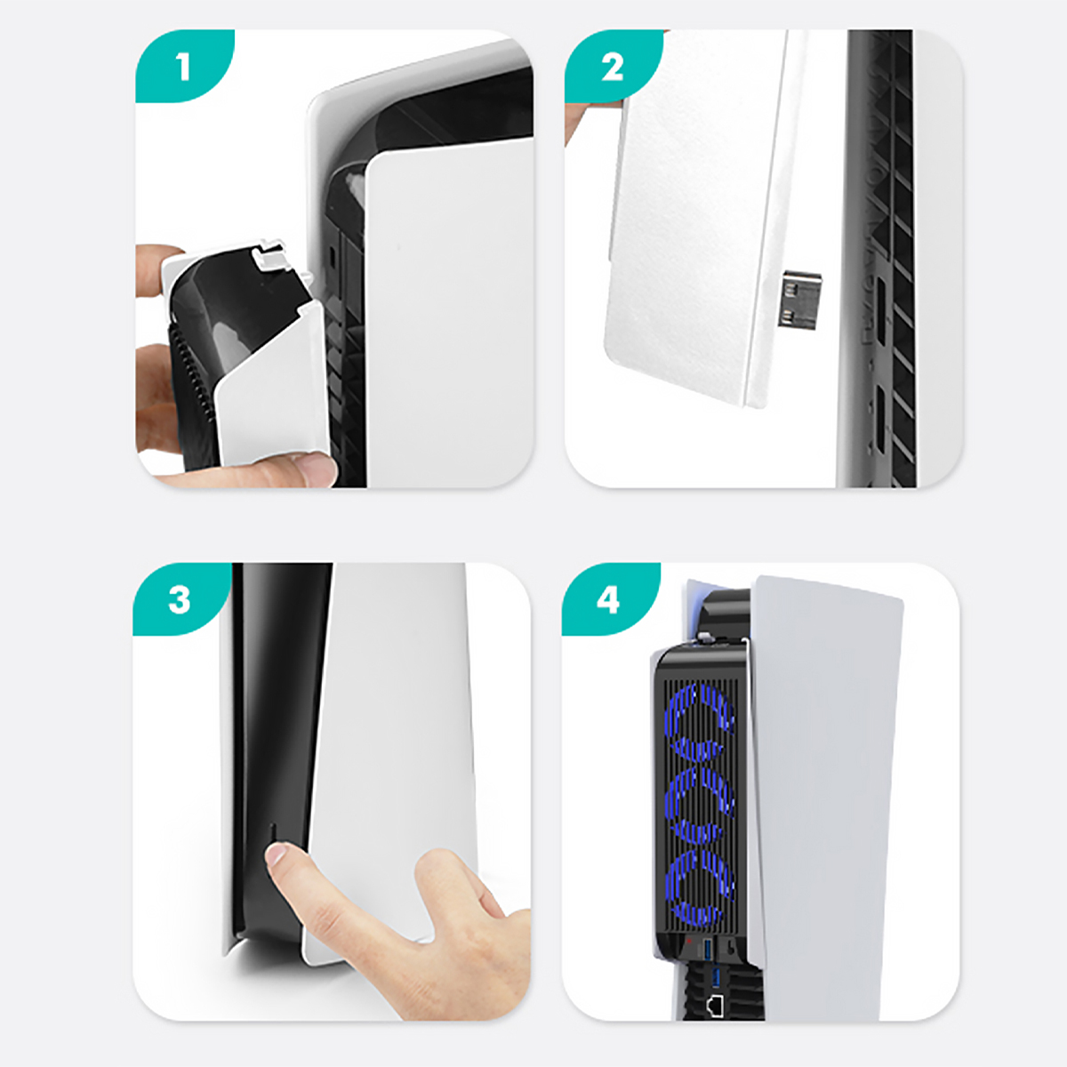 TADOW Mainframe-Kühlgebläse,Konsolenkühler,USB-Anschluss schwarz Konsolenzubehör, und 3 PS5, Ventilatoren,Für