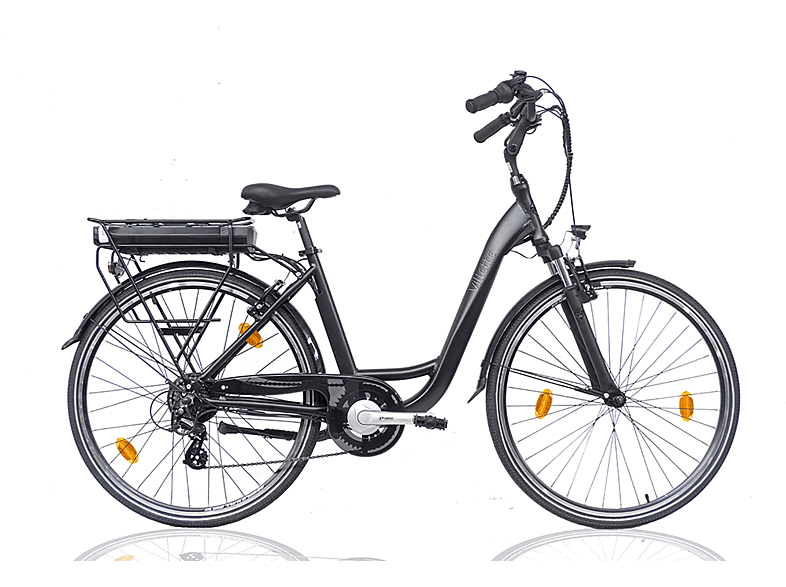 VILLETTE Le Bonheur AM Citybike (Laufradgröße: 28 Zoll, Rahmenhöhe: 48 cm, Damen-Rad, 470 Wh, dunkelgrau)