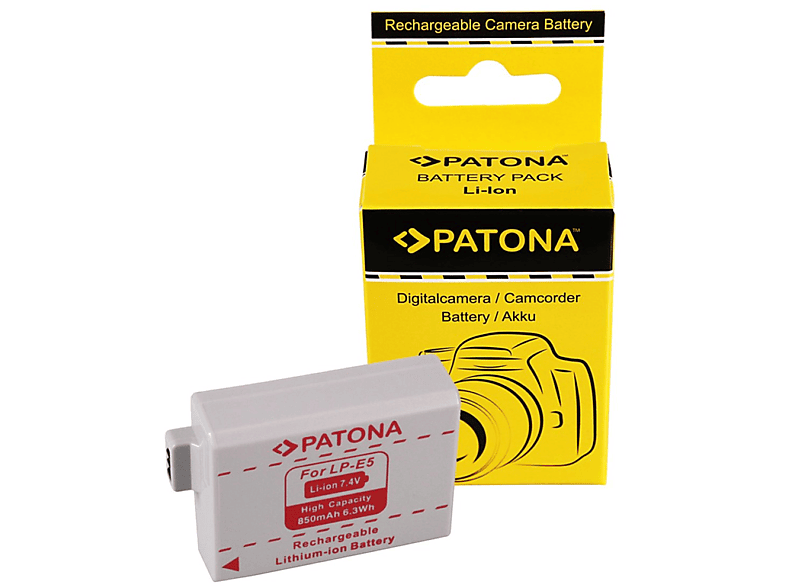 Volt, PATONA 850mAh Canon kompatibel Li-Ion 7.4 Ersatzakku, Akku 1 für Stück LP-E5