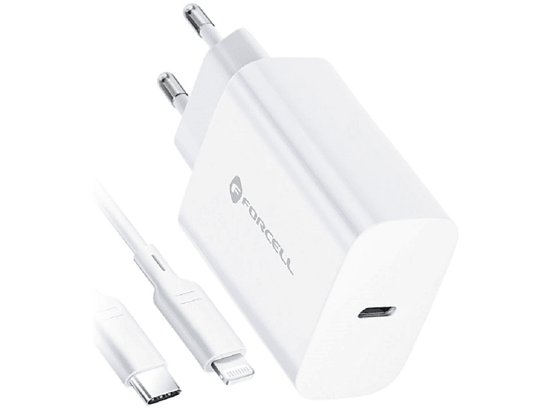 FORCELL USB Typ C und iPhone-Anschluss Ladegerät Universal, Weiß | Akku-Ladegeräte