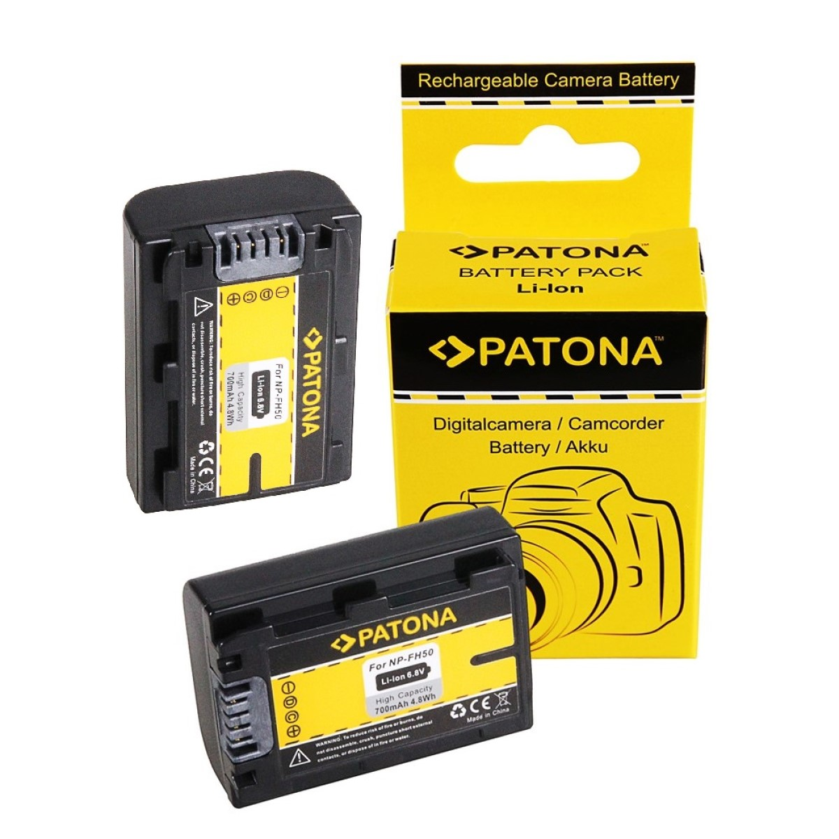 PATONA 2x Akku Volt, kompatibel Stück Ersatzakku, 6.8 NP-FH50  700mAh für 2 Sony Li-Ion