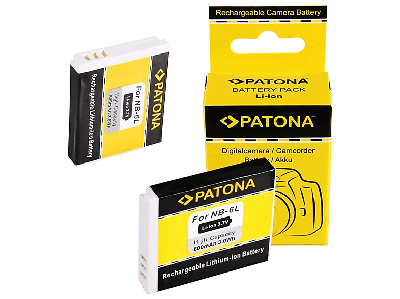 PATONA 2x Akku kompatibel für Canon NB-6L Li-Ion Ersatzakku, 3.7 Volt, 800 mAh