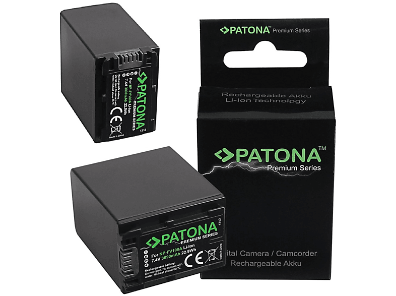 PATONA 2x Akku kompatibel für Sony NP-FV100 Li-Ion Ersatzakku, 3090mAh 2 Stück