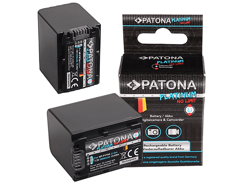 PATONA 2x Akku kompatibel für Sony NP-FV70 Li-Ion Ersatzakku, 2060mAh  2 Stück