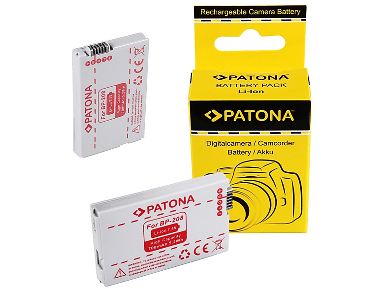 PATONA 2x Akku kompatibel für Volt, Canon Ersatzakku, 2 Stück Li-Ion 7.4 BP208 700mAh 