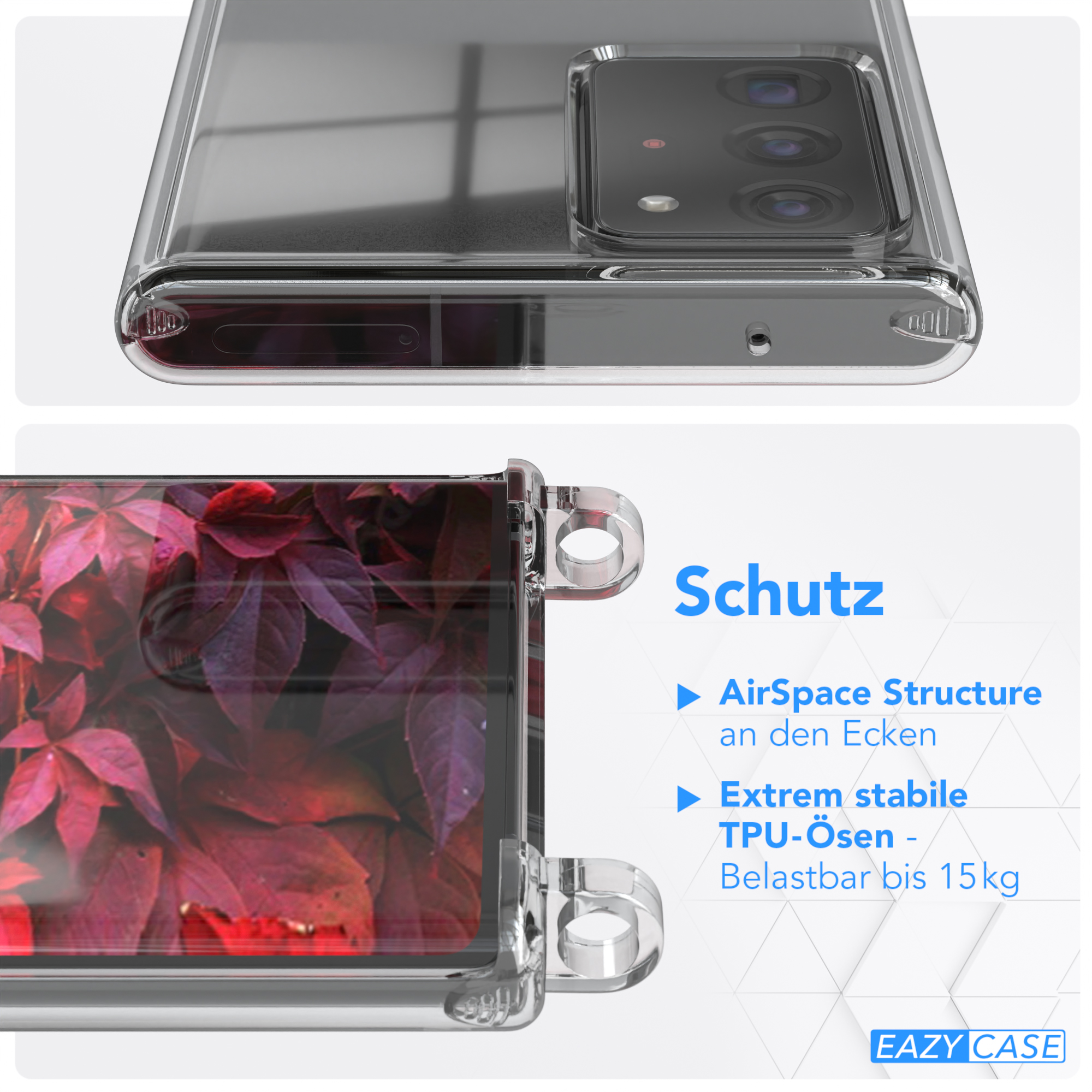 EAZY CASE Transparente Galaxy / 20 Umhängetasche, Ultra Bordeaux Kette Beere Note runder unifarbend, 5G, Handyhülle 20 Ultra Note mit Samsung, Rot 