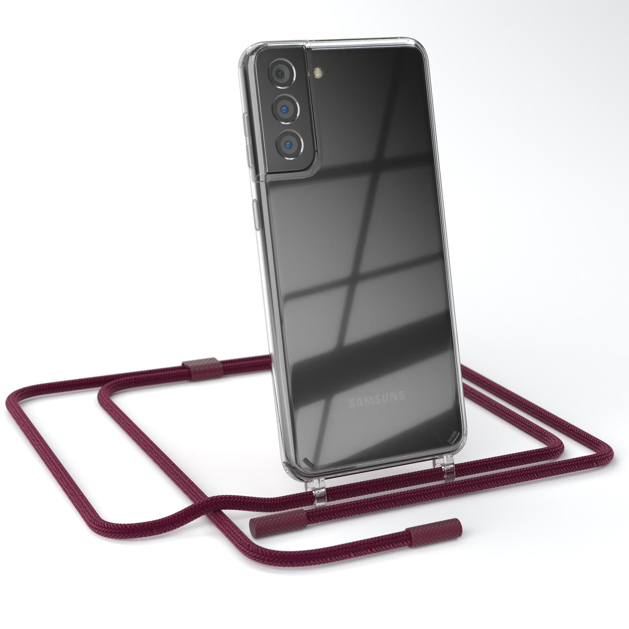 EAZY CASE Transparente Kette / Rot 5G, Beere Samsung, S21 runder Bordeaux Galaxy Umhängetasche, mit unifarbend, Plus Handyhülle