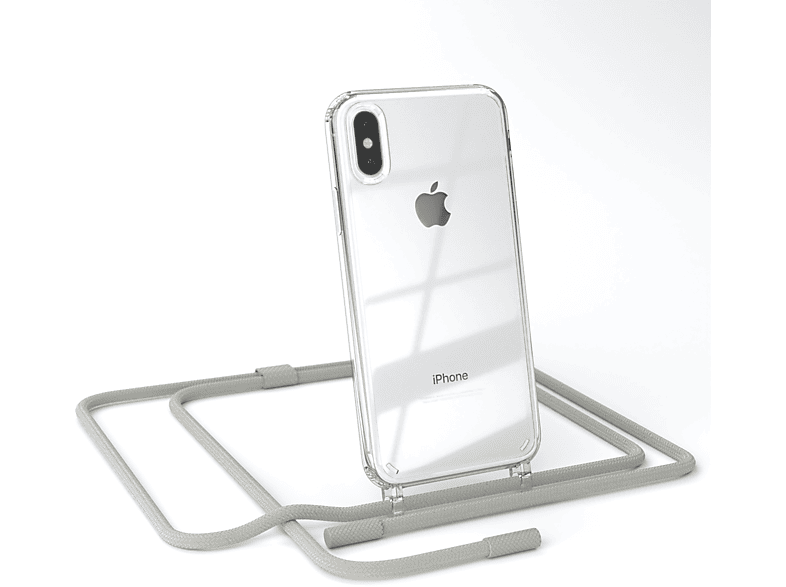 EAZY CASE Transparente XS, / / Beige Apple, Grau Handyhülle X Taupe Umhängetasche, mit Kette runder iPhone unifarbend