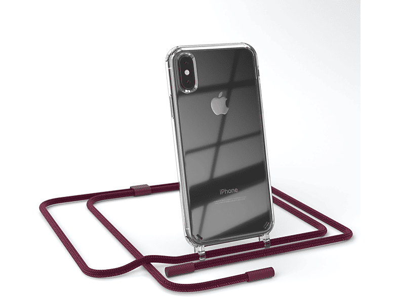EAZY CASE Transparente Handyhülle mit runder Kette unifarbend, Umhängetasche, Apple, iPhone XS Max, Beere / Bordeaux Rot