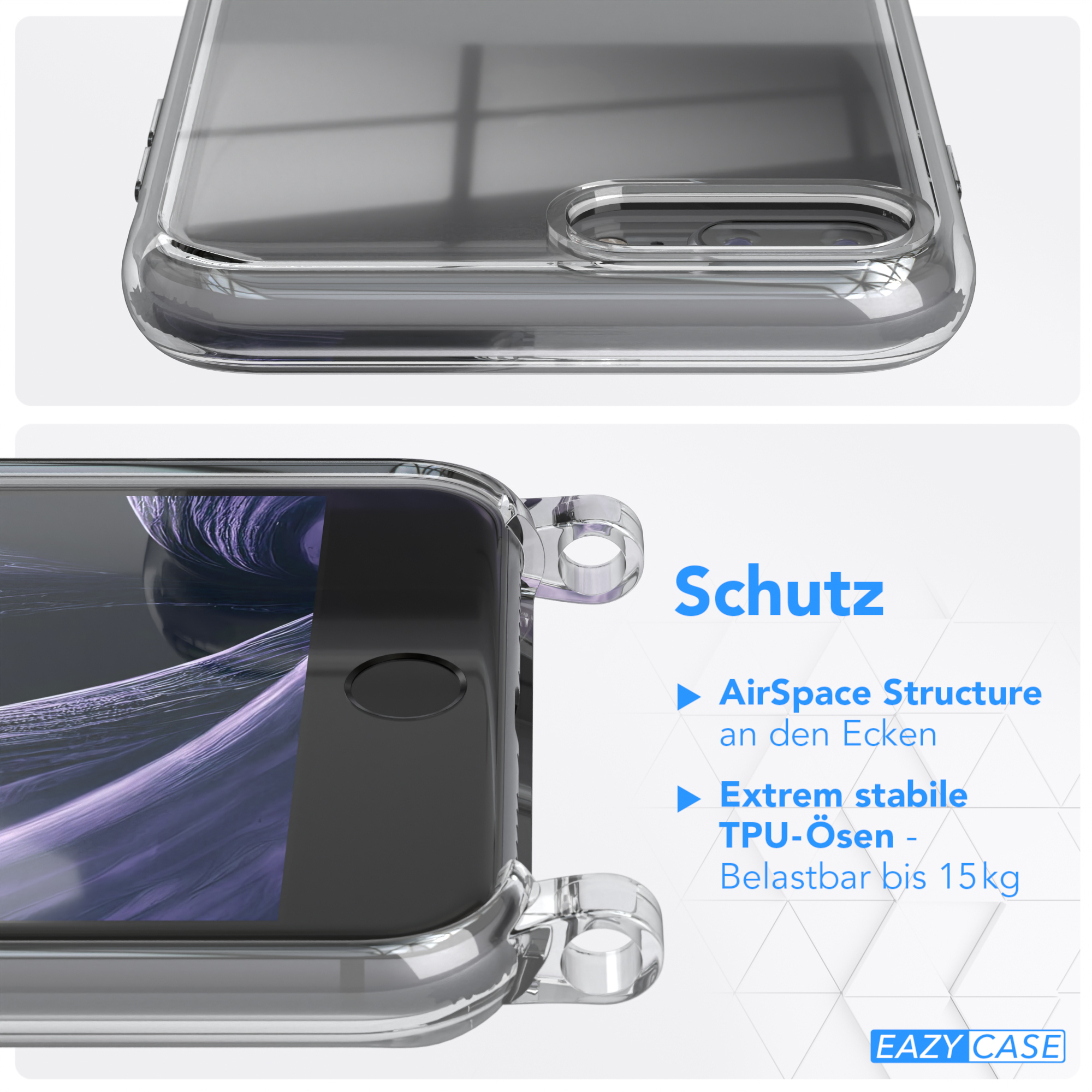 EAZY CASE Transparente Flieder Plus / Kette / 7 Umhängetasche, runder iPhone Lila 8 unifarbend, Handyhülle mit Plus, Apple