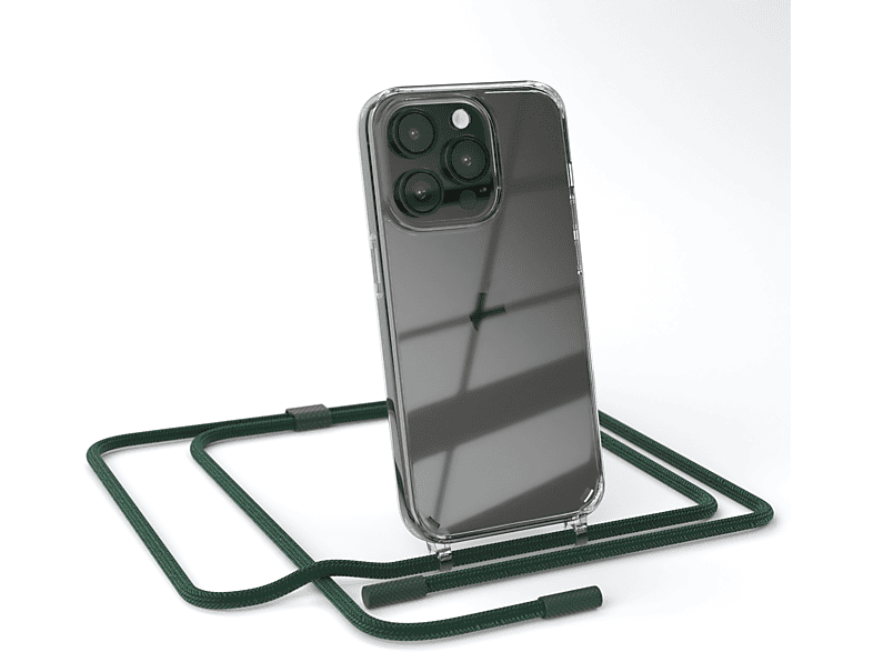 EAZY CASE Transparente Handyhülle mit runder Kette unifarbend, Umhängetasche, Apple, iPhone 14 Pro, Dunkelgrün / Nachtgrün