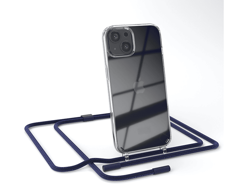 EAZY CASE Transparente Handyhülle mit runder Kette unifarbend, Umhängetasche, Apple, iPhone 13, Dunkelblau / Nachtblau