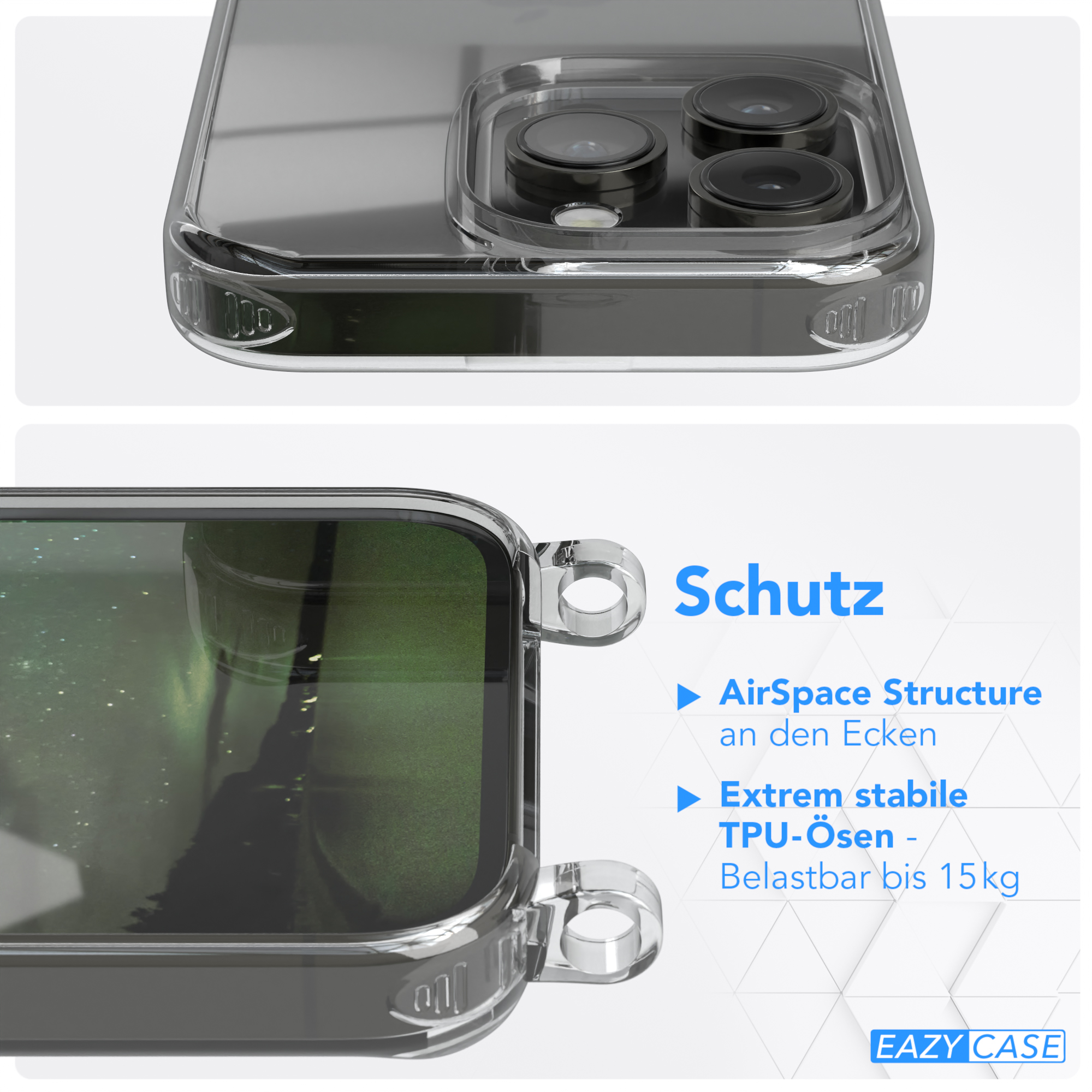 EAZY CASE Handyhülle iPhone Transparente Umhängetasche, Apple, Kette / 14 mit Pro, runder unifarbend, Nachtgrün Dunkelgrün