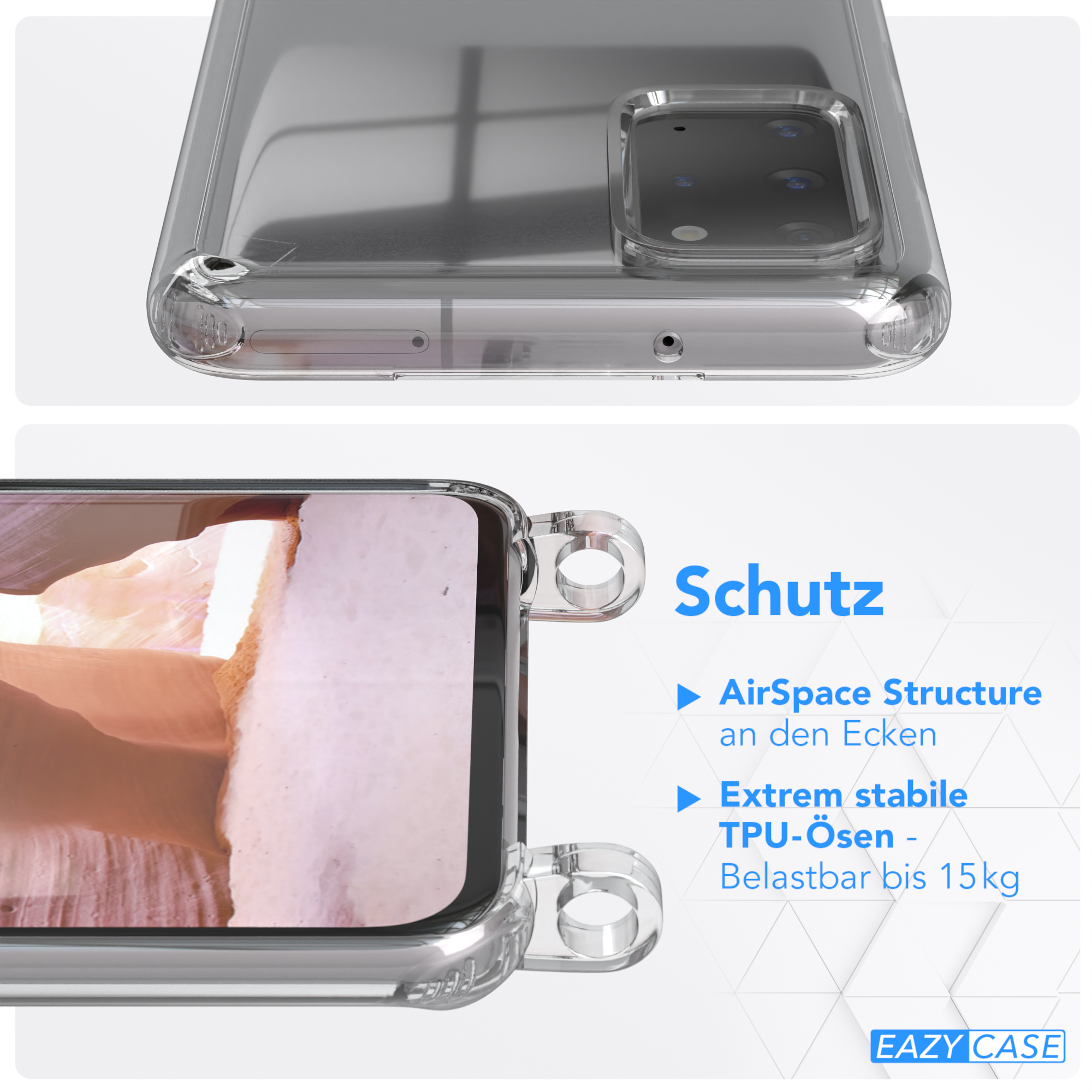 runder Altrosa Samsung, / Umhängetasche, Transparente Galaxy unifarbend, 5G, Plus S20 EAZY CASE / mit Kette Handyhülle S20 Plus Coral