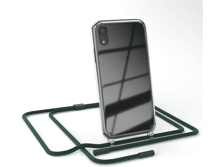 EAZY CASE Transparente Handyhülle mit runder Kette unifarbend, Umhängetasche, Apple, iPhone XR, Dunkelgrün / Nachtgrün