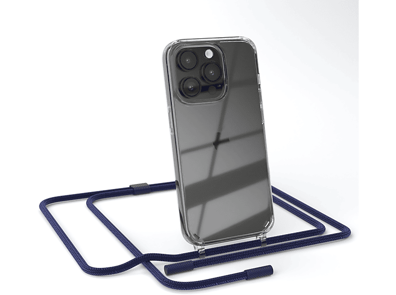 EAZY CASE Transparente Handyhülle mit runder Kette unifarbend, Umhängetasche, Apple, iPhone 14 Pro, Dunkelblau / Nachtblau