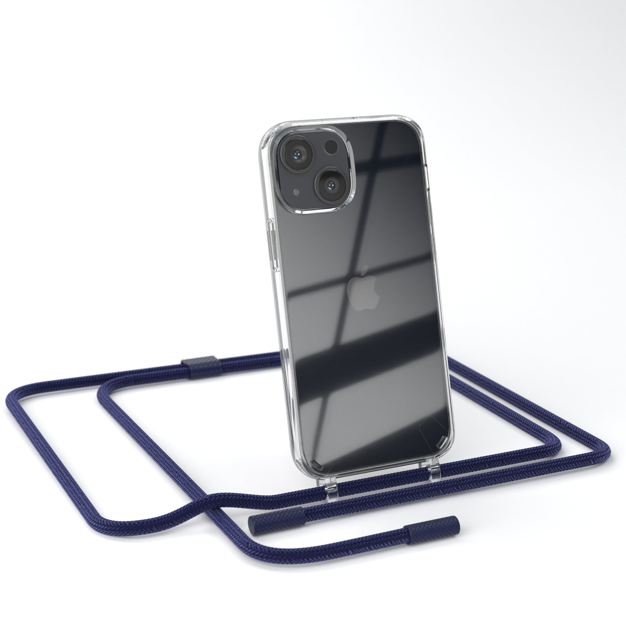 CASE Kette unifarbend, runder Dunkelblau Umhängetasche, Transparente / Apple, Handyhülle iPhone 13 EAZY Mini, mit Nachtblau