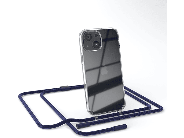 EAZY CASE Transparente / unifarbend, Apple, Nachtblau 13 Mini, Handyhülle mit Kette Dunkelblau runder iPhone Umhängetasche