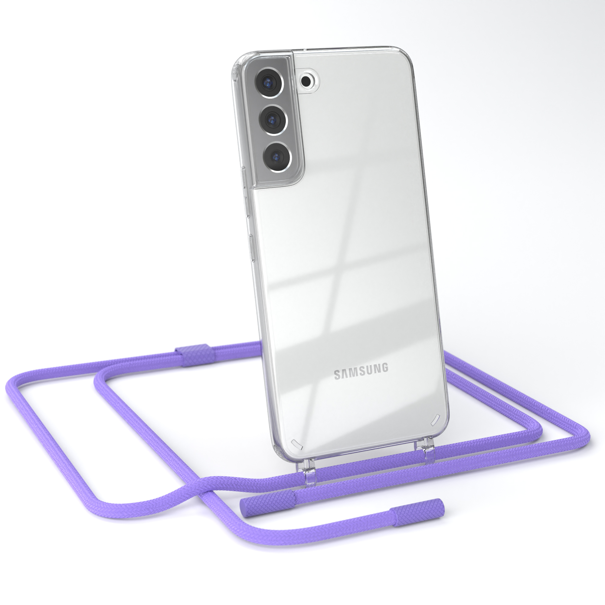 Flieder 5G, Transparente runder CASE mit Kette Galaxy / Lila Samsung, unifarbend, S22 Plus EAZY Handyhülle Umhängetasche,