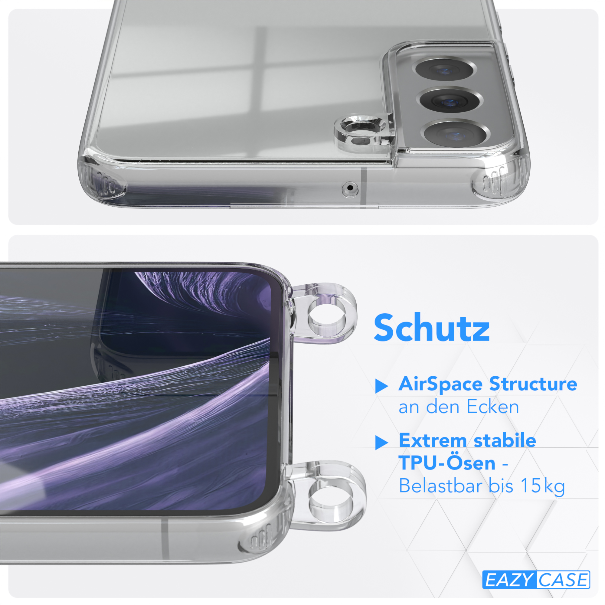 EAZY CASE Transparente Handyhülle mit runder / Lila 5G, Plus unifarbend, Kette Flieder Umhängetasche, Galaxy Samsung, S22