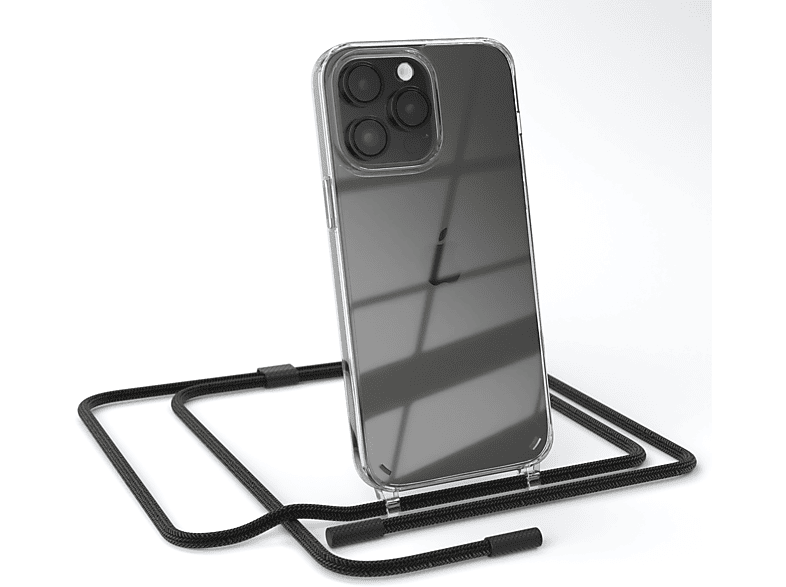 Kette runder Handyhülle Pro mit Max, unifarbend, CASE EAZY Transparente Umhängetasche, Schwarz Apple, 14 iPhone