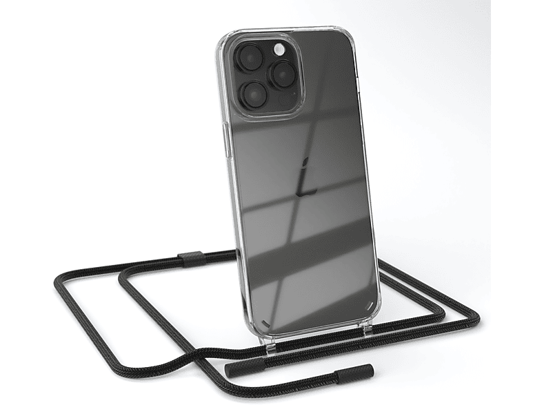 EAZY CASE Transparente Apple, iPhone unifarbend, Kette Handyhülle Max, mit Umhängetasche, Pro runder Schwarz 14