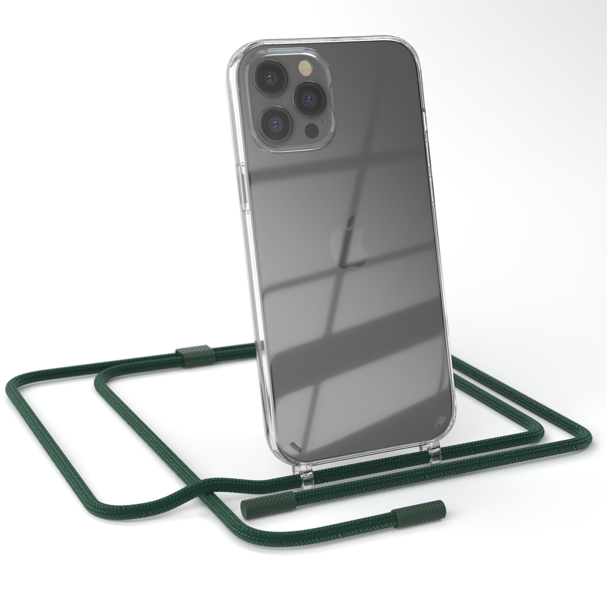 CASE iPhone Dunkelgrün Transparente Apple, mit Pro EAZY / Max, Nachtgrün Kette Handyhülle unifarbend, 12 runder Umhängetasche,