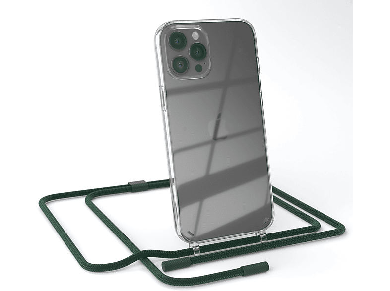 EAZY CASE Transparente Handyhülle mit runder Kette unifarbend, Umhängetasche, Apple, iPhone 12 Pro Max, Dunkelgrün / Nachtgrün