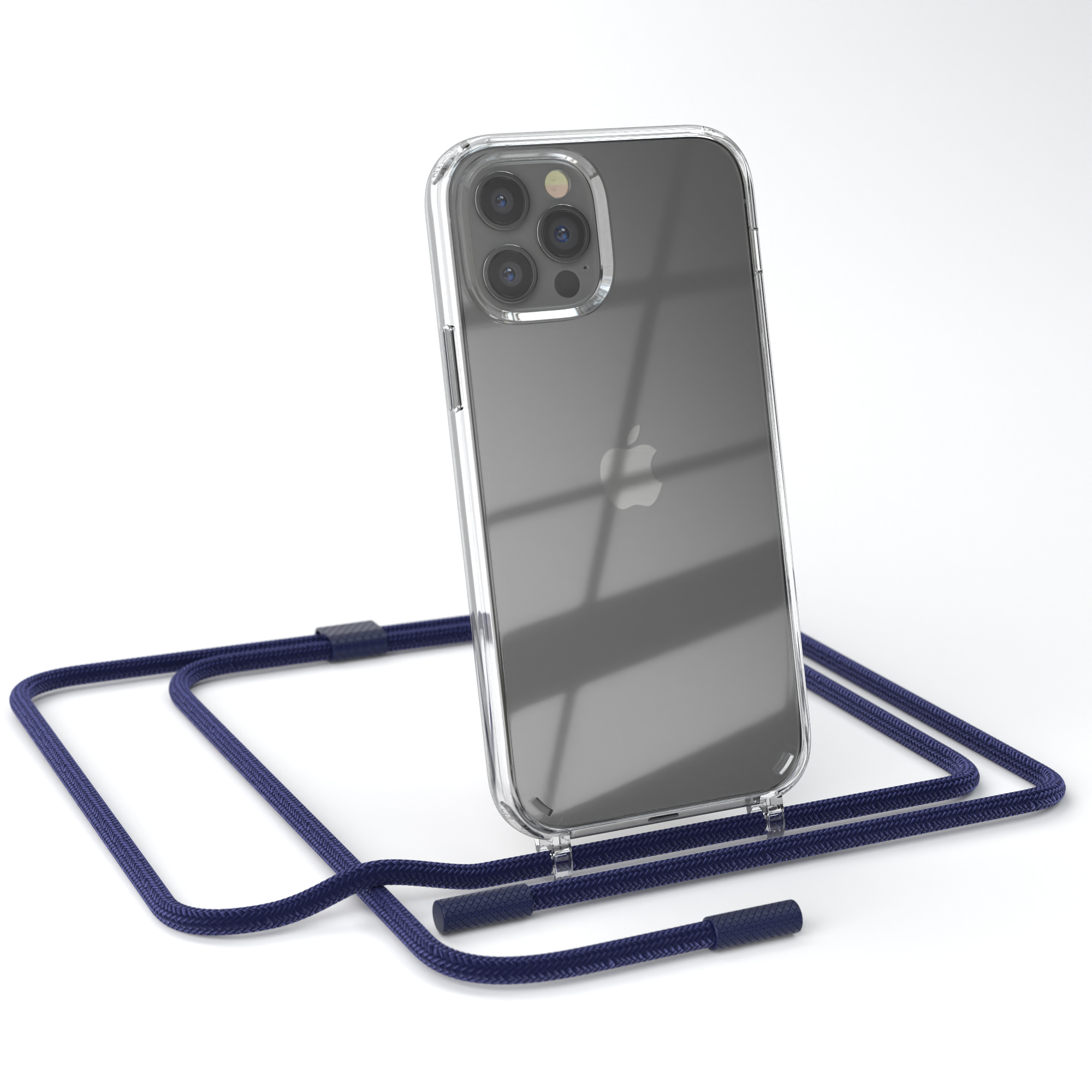 EAZY CASE Transparente Handyhülle unifarbend, / Nachtblau Dunkelblau mit Kette iPhone 12 runder Apple, 12 Umhängetasche, / Pro