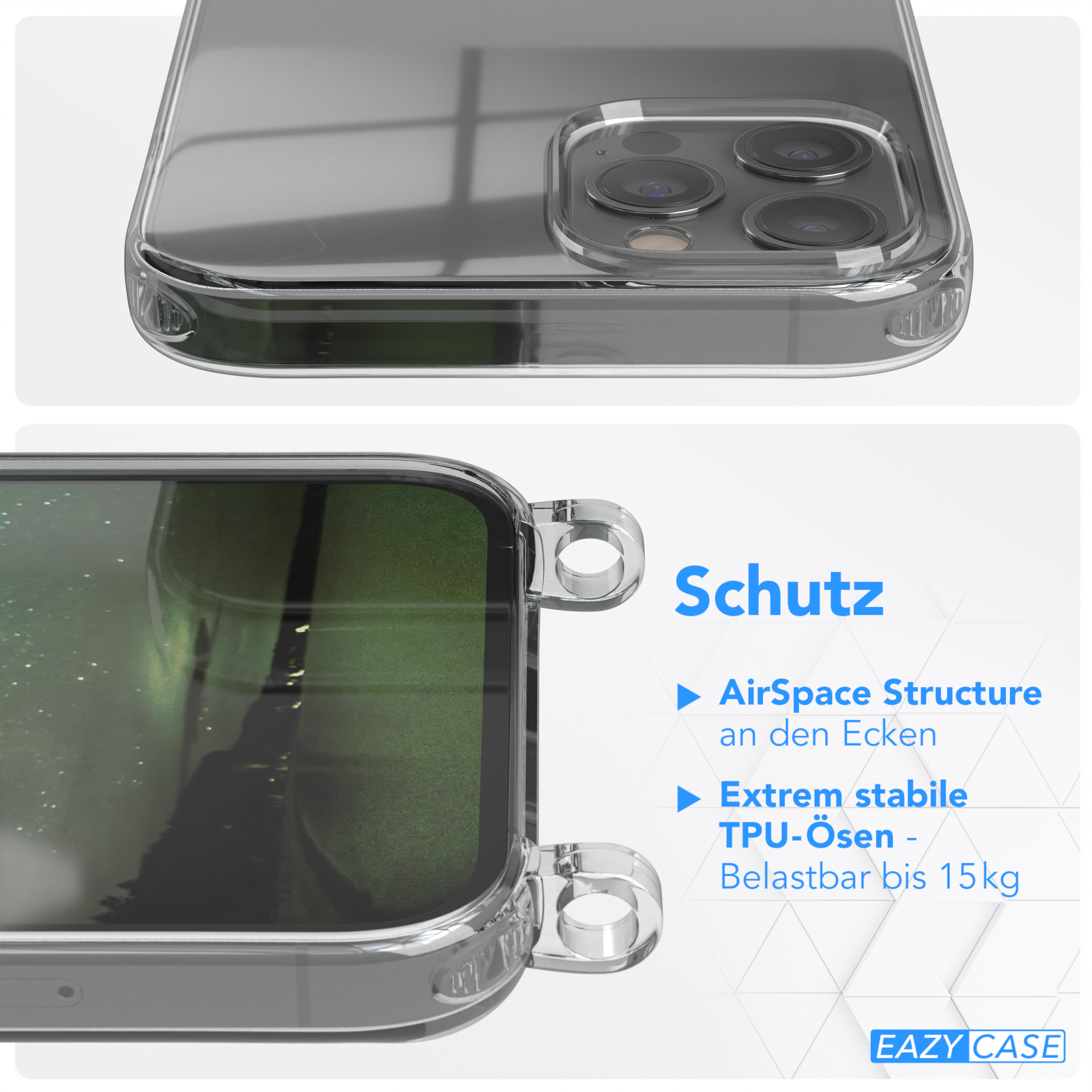iPhone runder CASE Dunkelgrün mit Apple, Nachtgrün Max, EAZY Pro Kette unifarbend, 12 / Handyhülle Umhängetasche, Transparente