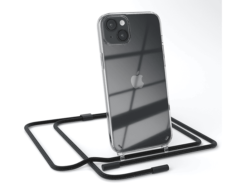 EAZY CASE Transparente Handyhülle mit runder Kette unifarbend, Umhängetasche, Apple, iPhone 14 Plus, Schwarz