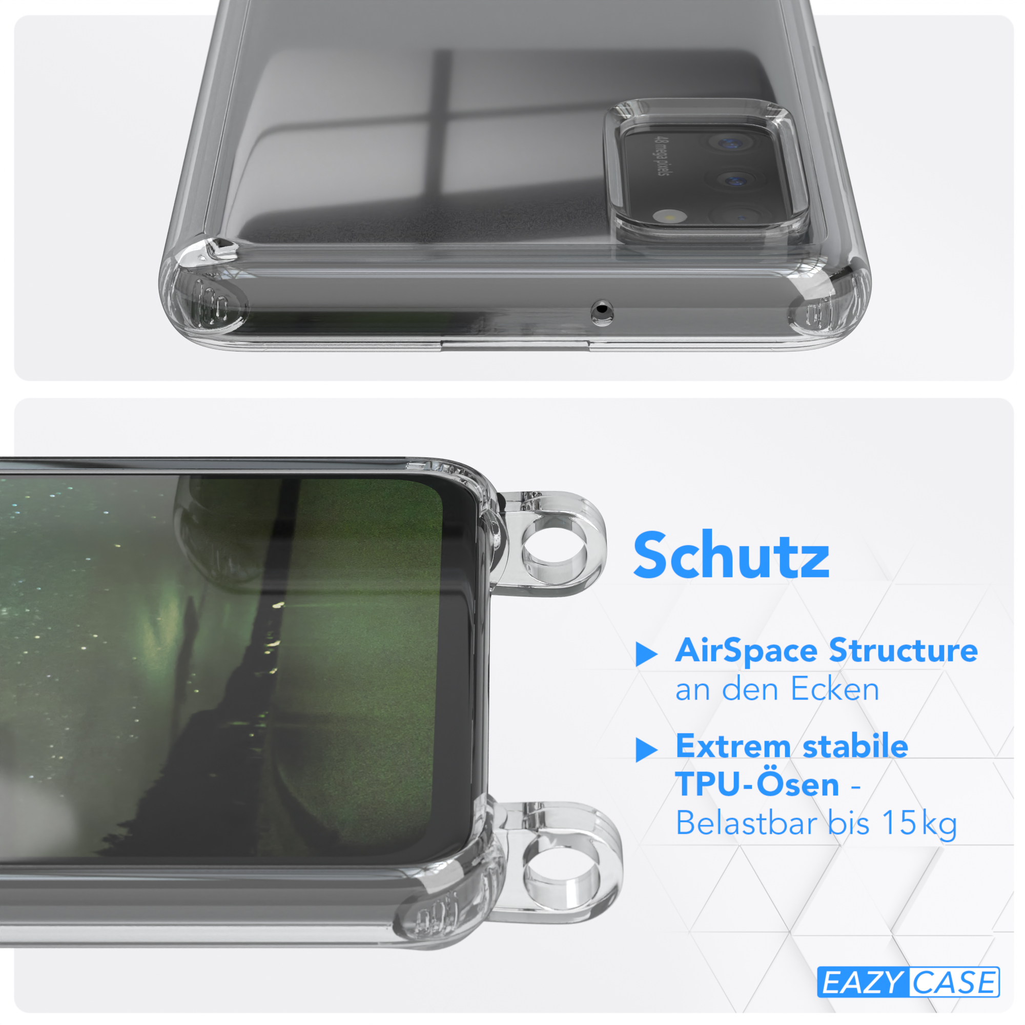 Nachtgrün Galaxy CASE Transparente EAZY Kette mit runder Dunkelgrün / unifarbend, Umhängetasche, Samsung, Handyhülle A41,