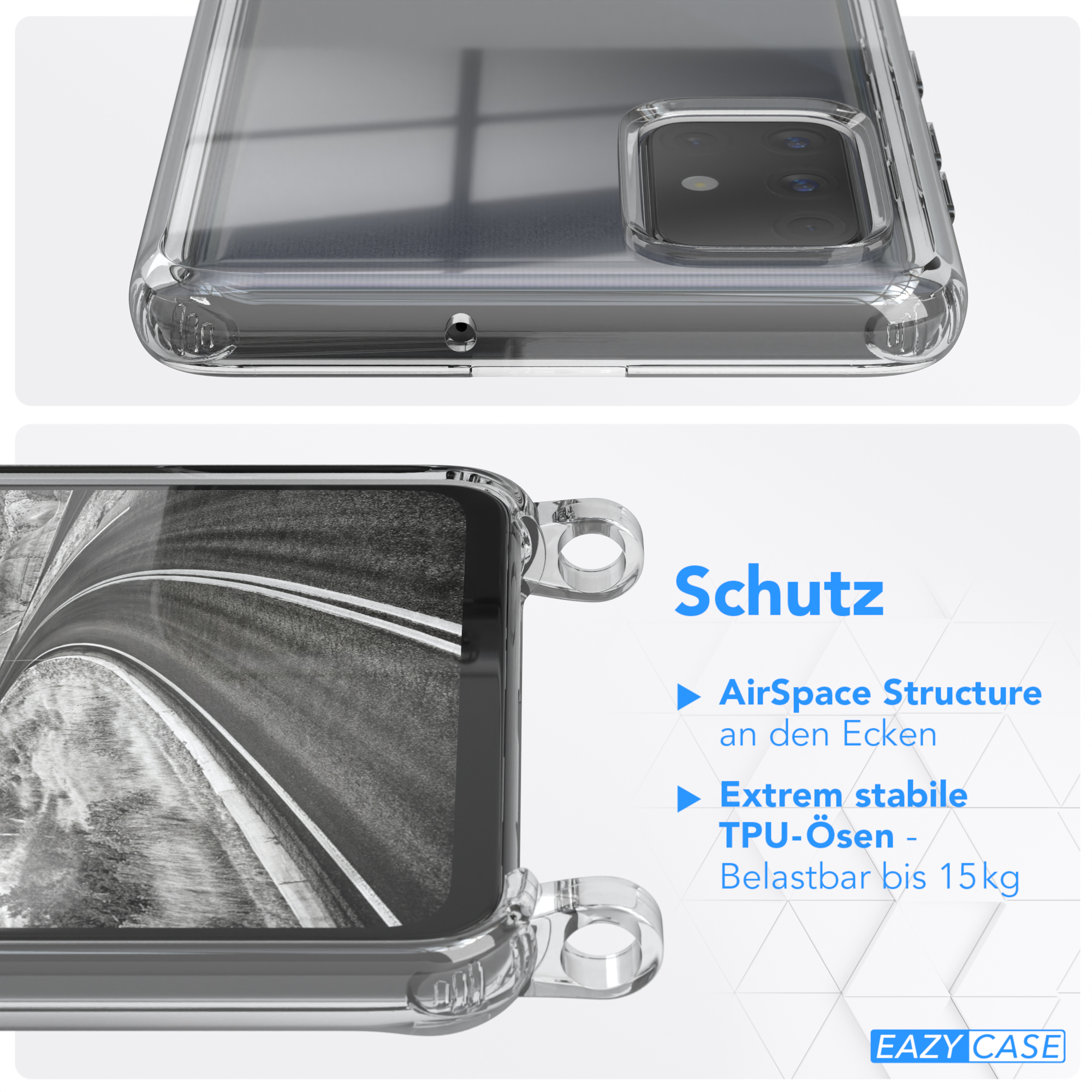 Kette unifarbend, CASE A71, Umhängetasche, Schwarz Handyhülle Galaxy mit Samsung, EAZY Transparente runder