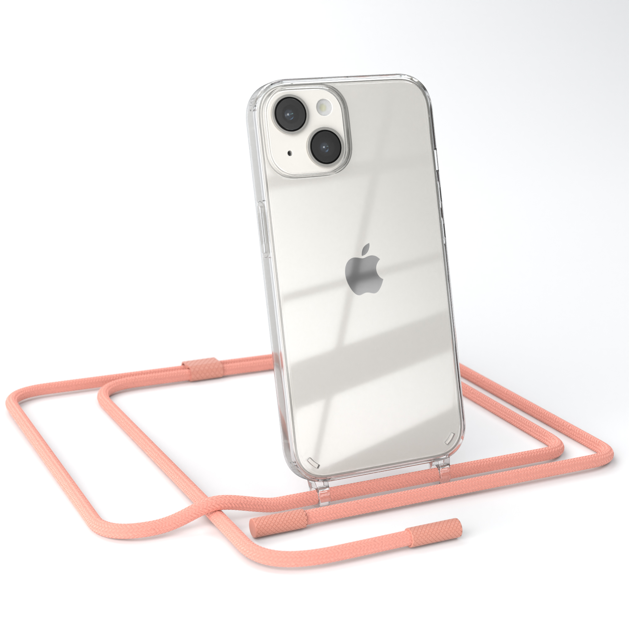 unifarbend, EAZY Handyhülle 14, Coral mit Transparente / CASE Kette iPhone Altrosa Apple, Umhängetasche, runder
