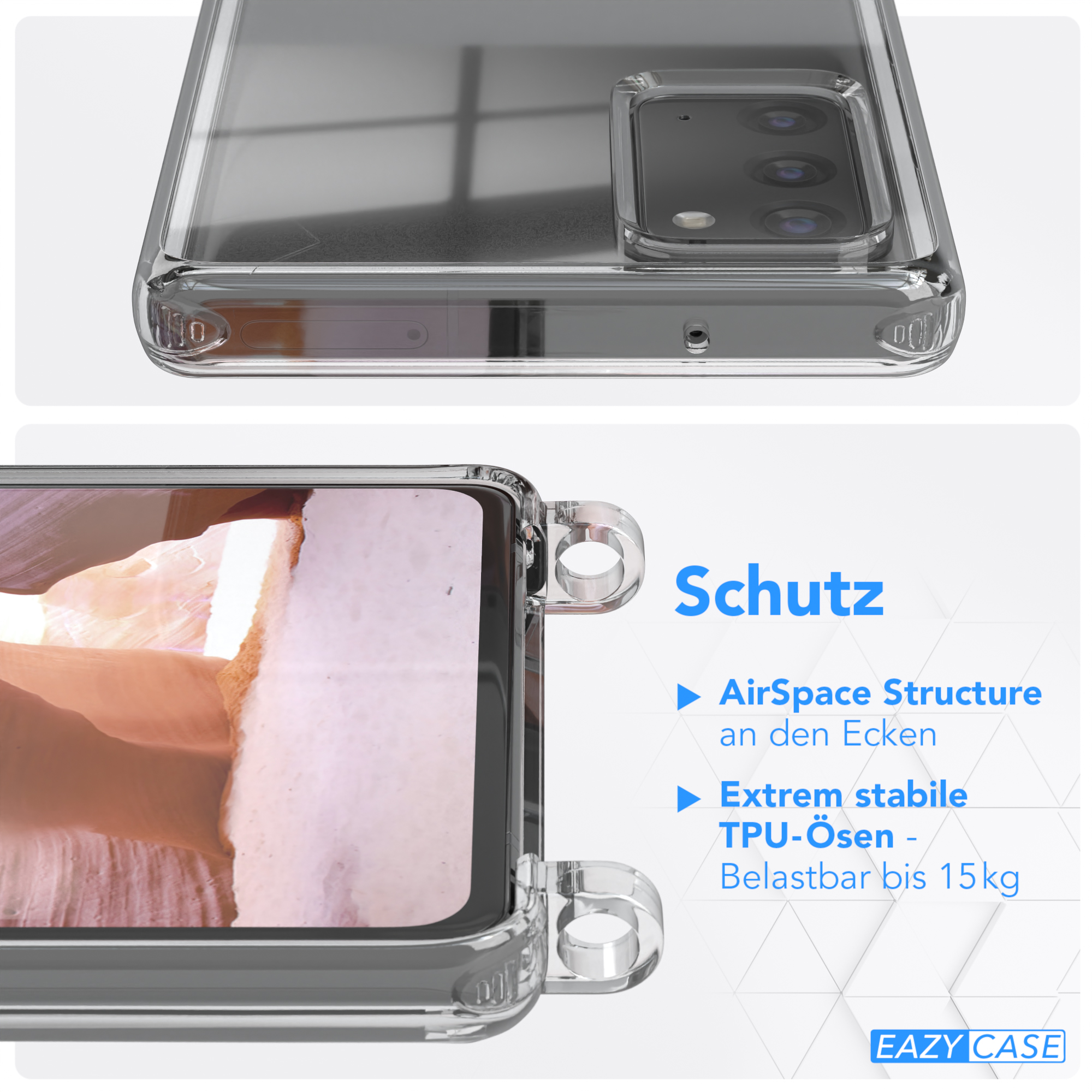 EAZY CASE Transparente / mit / Coral 20 Handyhülle Galaxy Umhängetasche, 5G, runder unifarbend, Note Altrosa 20 Kette Samsung, Note
