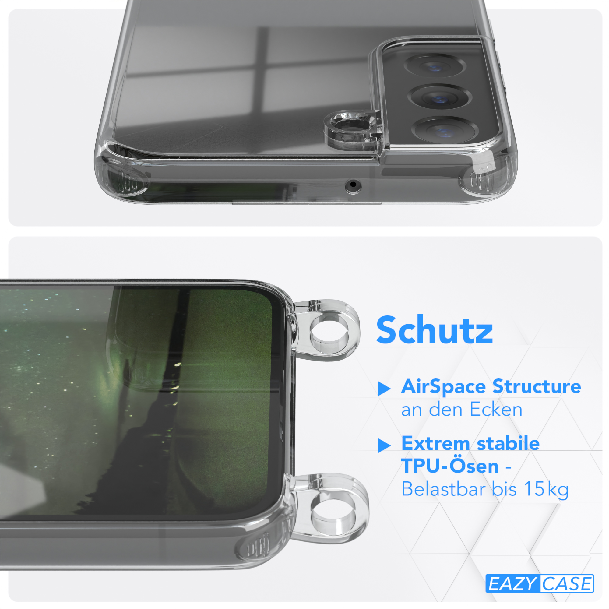 CASE EAZY / Galaxy Handyhülle Samsung, 5G, Kette Umhängetasche, Nachtgrün Dunkelgrün unifarbend, S22 Transparente runder mit