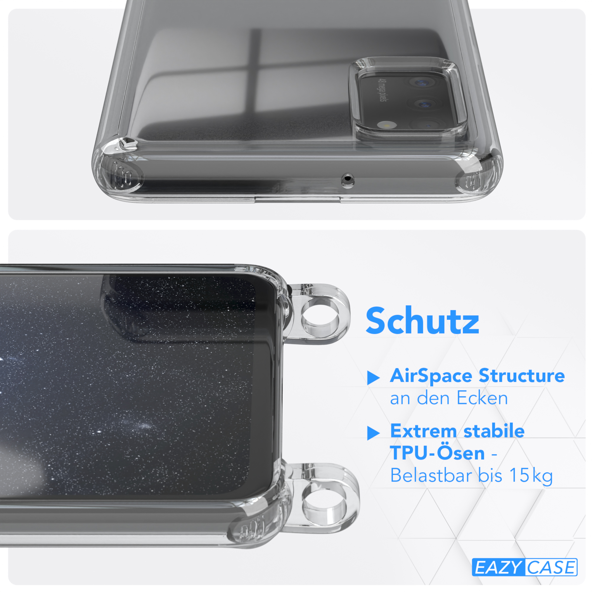 EAZY CASE Samsung, Transparente mit A41, Galaxy unifarbend, Nachtblau Dunkelblau Kette Handyhülle Umhängetasche, runder 