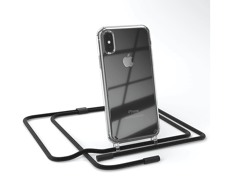 EAZY CASE Transparente Handyhülle mit Schwarz unifarbend, XS iPhone Max, Umhängetasche, runder Kette Apple