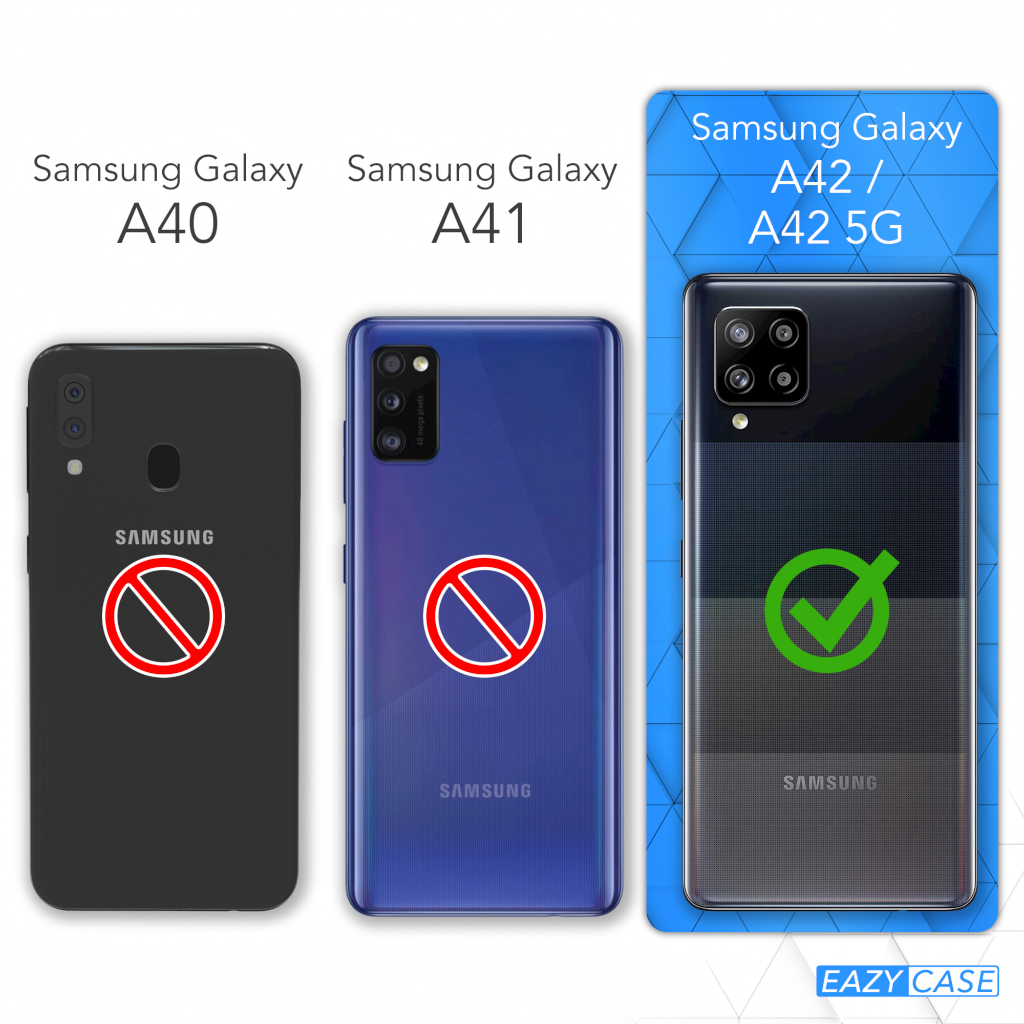 Handyhülle EAZY / Dunkelblau Kette runder unifarbend, A42 5G, Galaxy Samsung, Nachtblau Transparente Umhängetasche, mit CASE