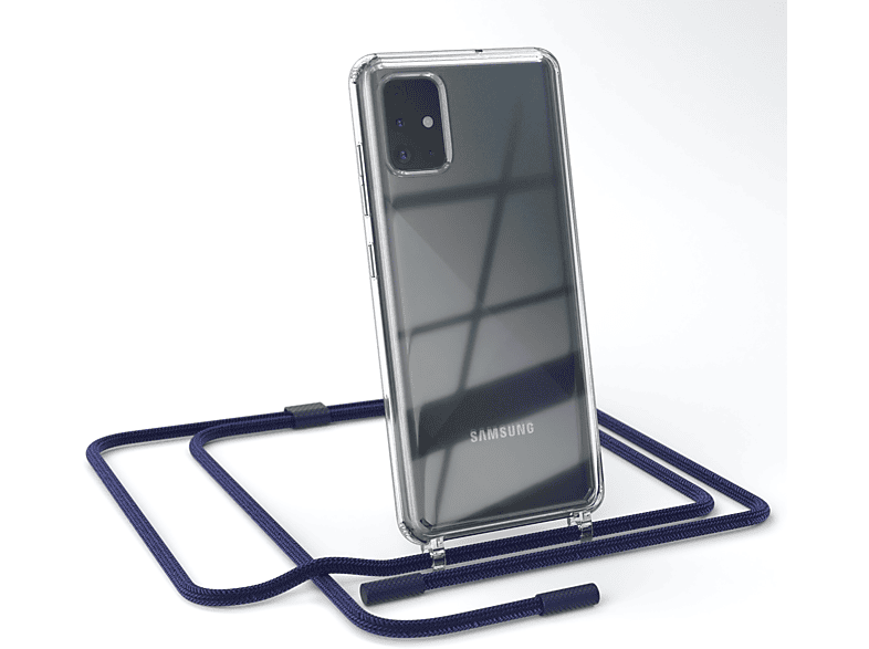 EAZY CASE Transparente Handyhülle mit runder Kette unifarbend, Umhängetasche, Samsung, Galaxy A51, Dunkelblau / Nachtblau