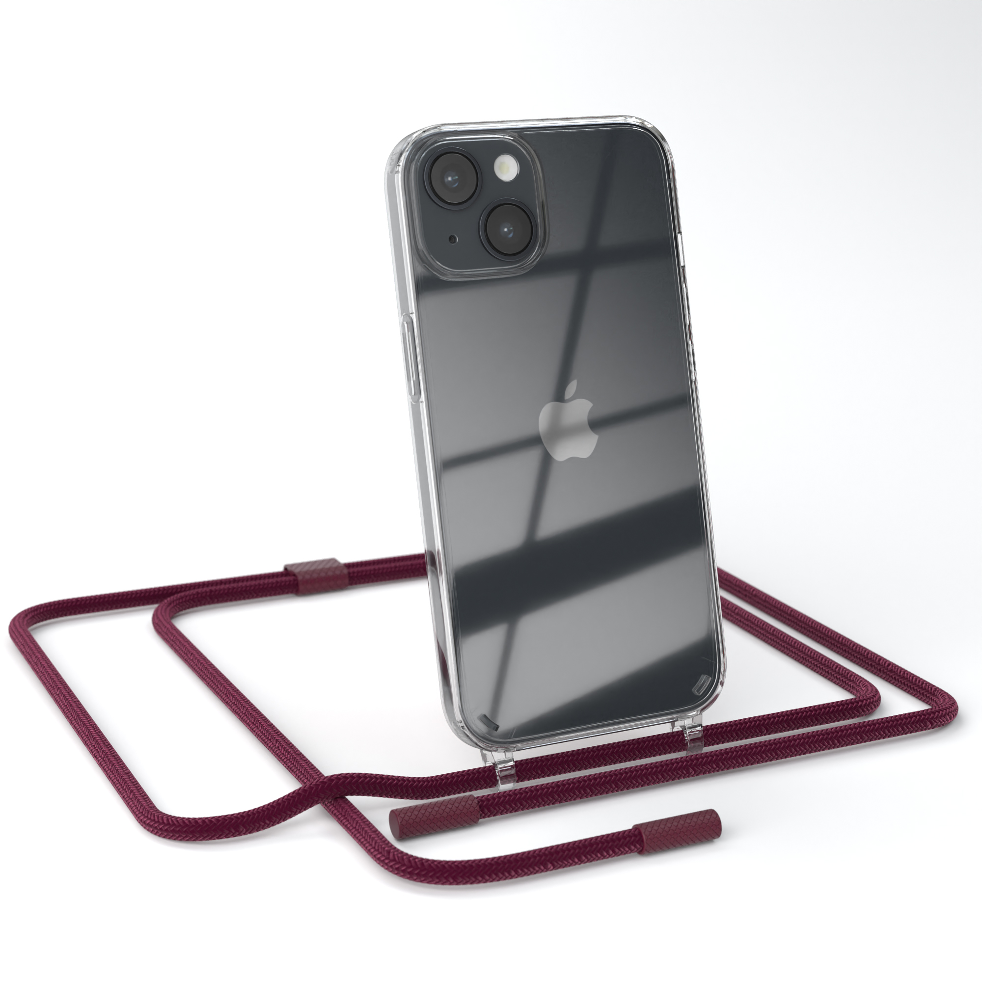 unifarbend, Apple, mit Umhängetasche, iPhone / Rot Beere Kette EAZY Bordeaux runder Transparente 14, Handyhülle CASE