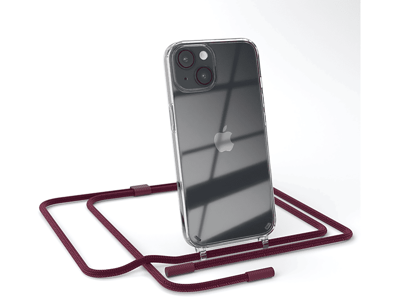 EAZY CASE Transparente Handyhülle mit runder Kette unifarbend, Umhängetasche, Apple, iPhone 14, Beere / Bordeaux Rot