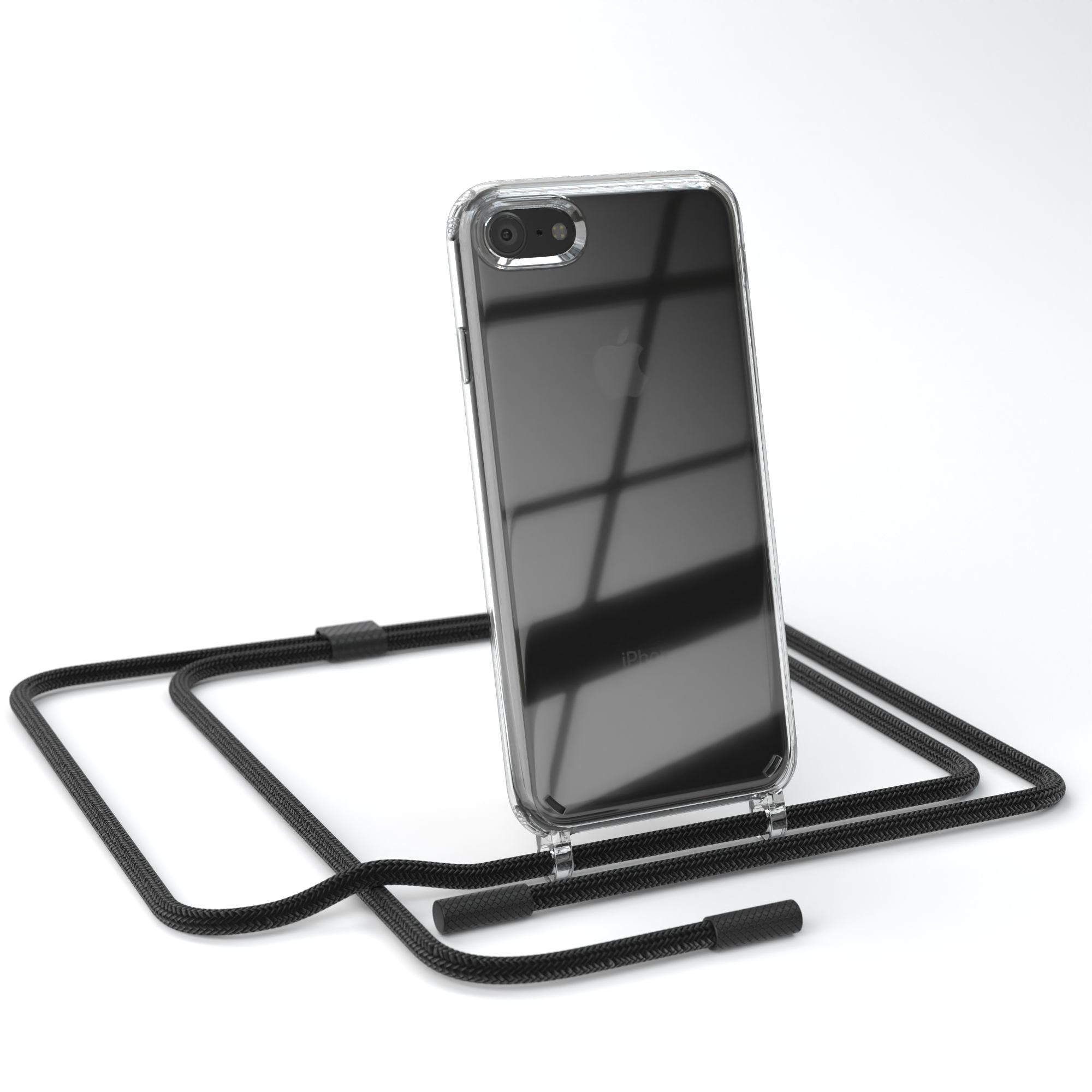 Kette / Umhängetasche, Schwarz iPhone 7 SE / iPhone 8, mit Transparente EAZY CASE 2022 unifarbend, Handyhülle 2020, SE Apple, runder