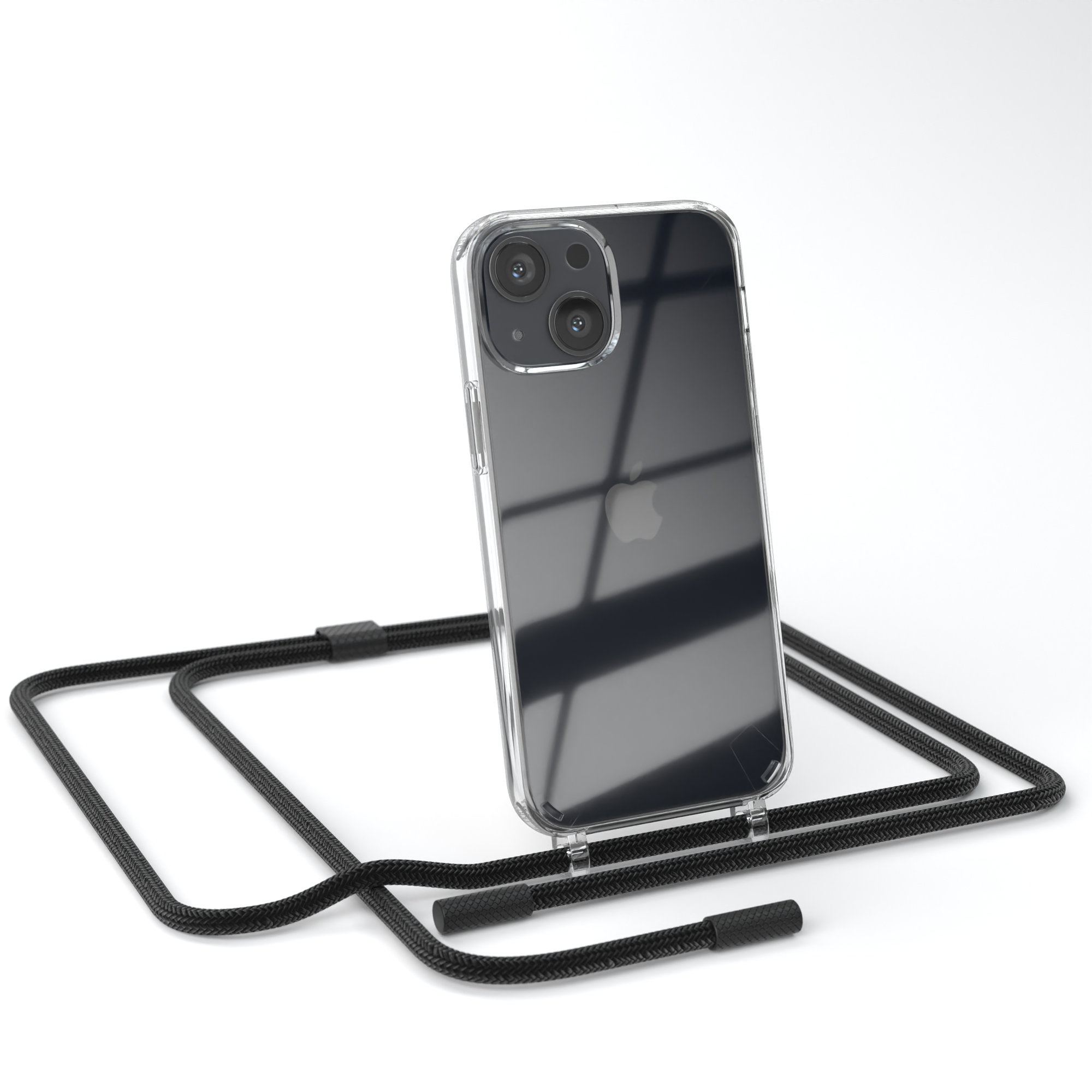 EAZY CASE Transparente Handyhülle mit Kette Schwarz runder unifarbend, Apple, Umhängetasche, iPhone 13 Mini