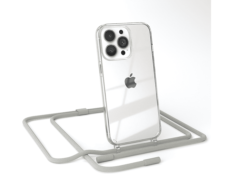 EAZY CASE Transparente Handyhülle mit runder Kette unifarbend, Umhängetasche, Apple, iPhone 13 Pro, Beige Grau / Taupe