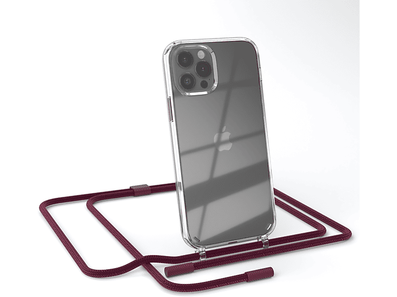 EAZY CASE Transparente Handyhülle mit runder Kette unifarbend, Umhängetasche, Apple, iPhone 12 / 12 Pro, Beere / Bordeaux Rot